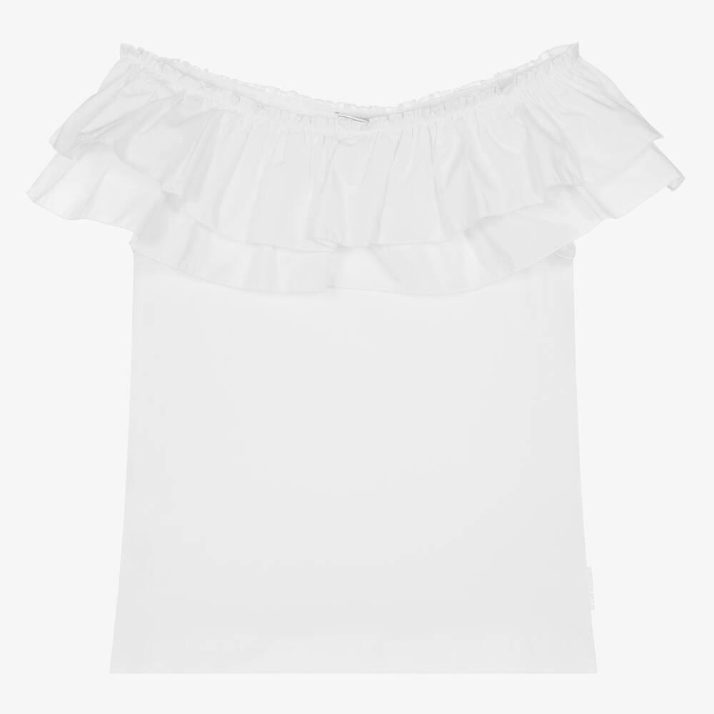 Monnalisa - Teen Girls White Cotton Ruffle T-Shirt | Childrensalon