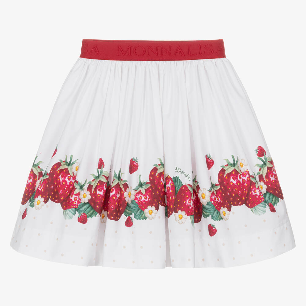 Monnalisa - Teen Girls White Cotton Strawberry Skirt | Childrensalon