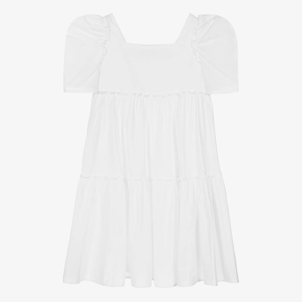 Monnalisa - Teen Girls White Cotton Tiered Dress | Childrensalon