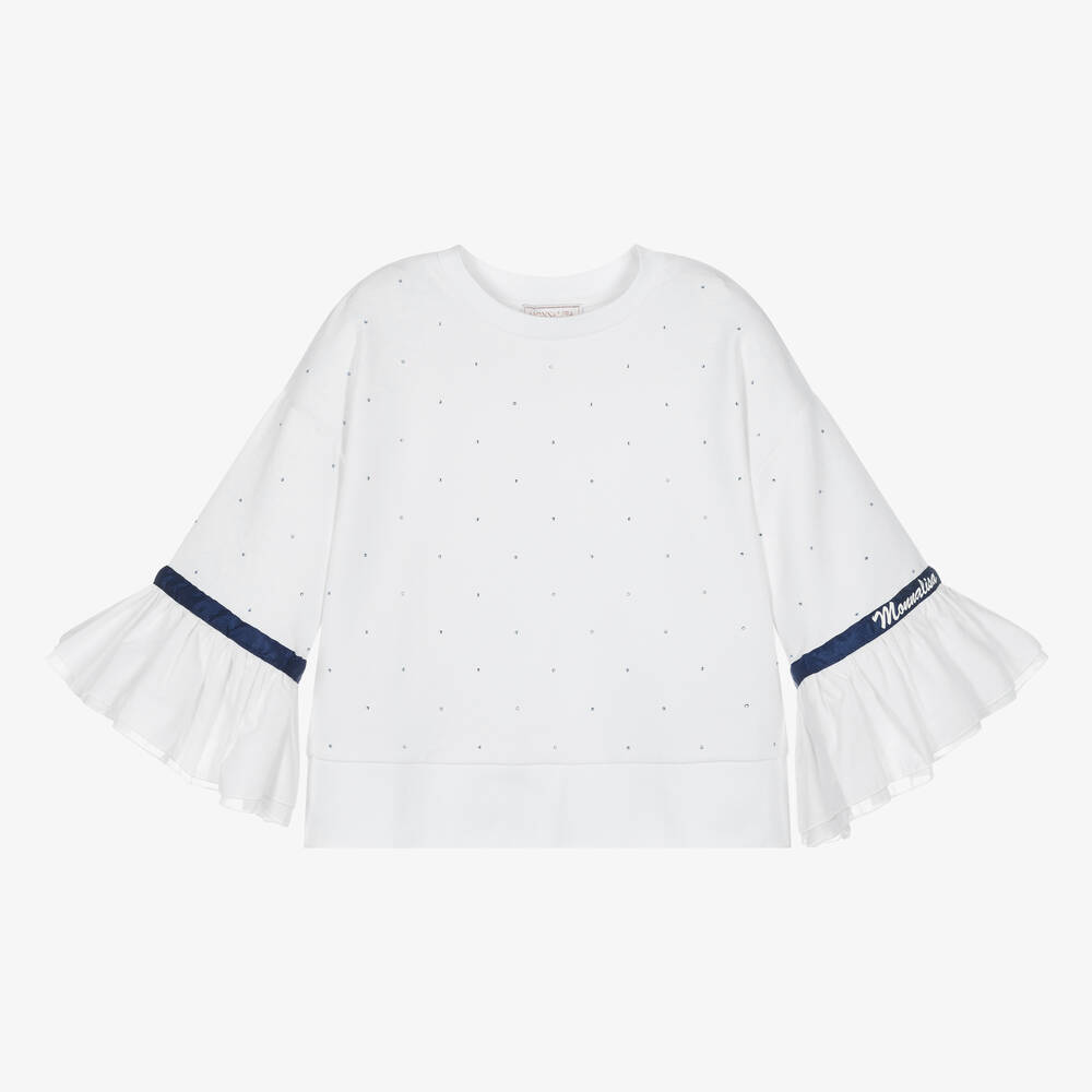 Monnalisa - Teen Girls White Diamante Sweatshirt | Childrensalon