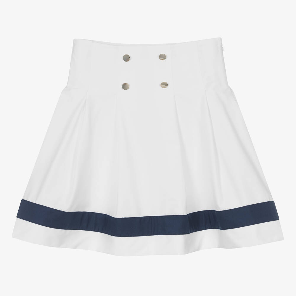 Monnalisa - Teen Girls White Nautical Cotton Skirt | Childrensalon