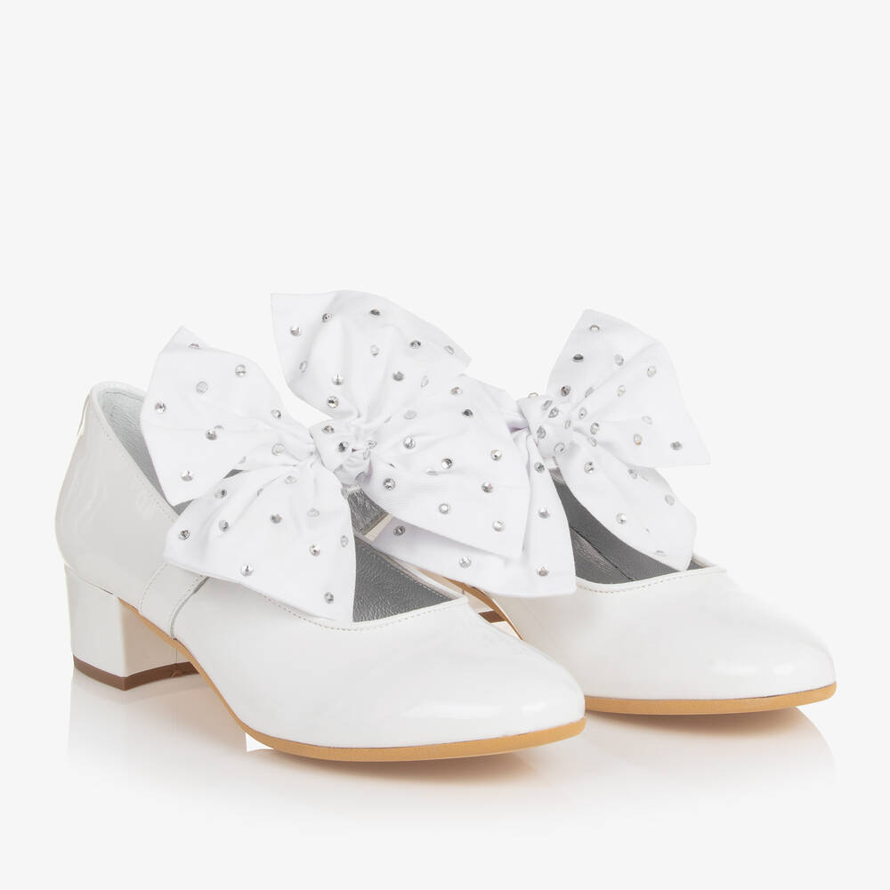 Monnalisa - Teen Girls White Patent Leather Heeled Shoes | Childrensalon