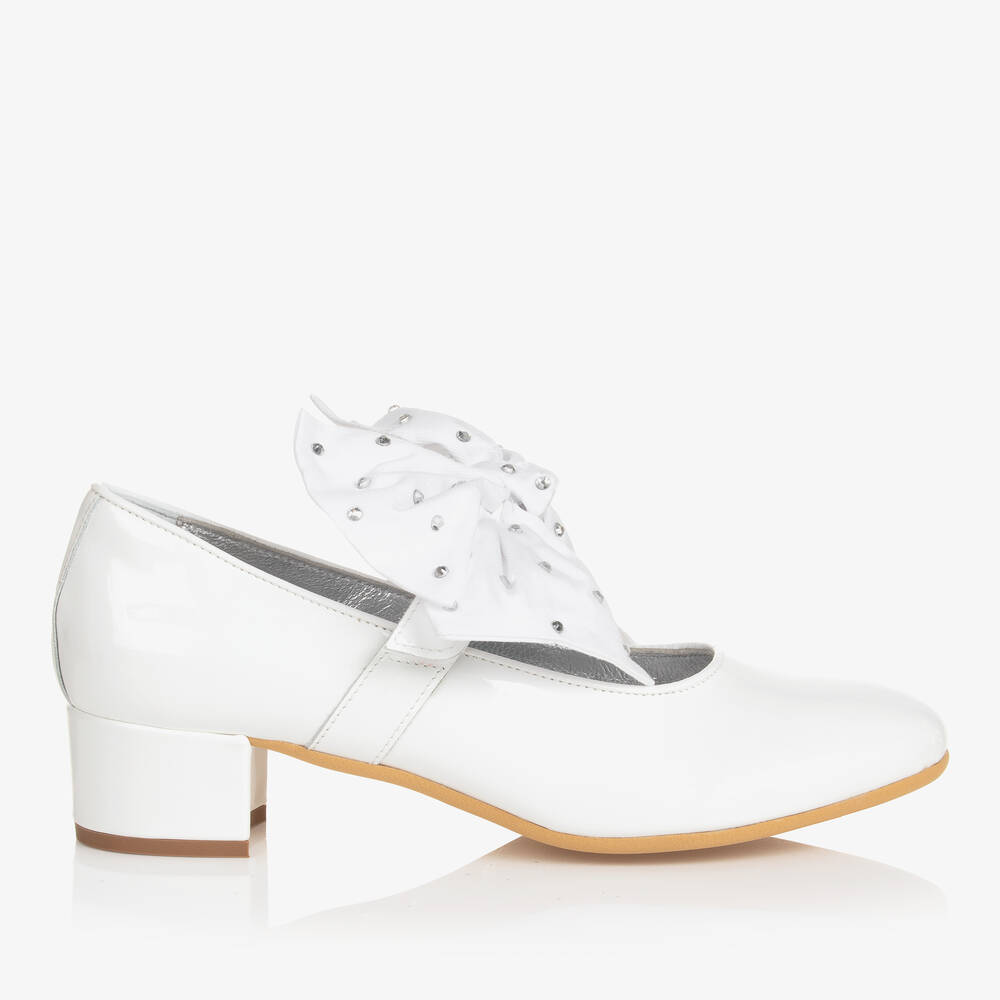 Monnalisa Teen Girls White Patent Leather Heeled Shoes