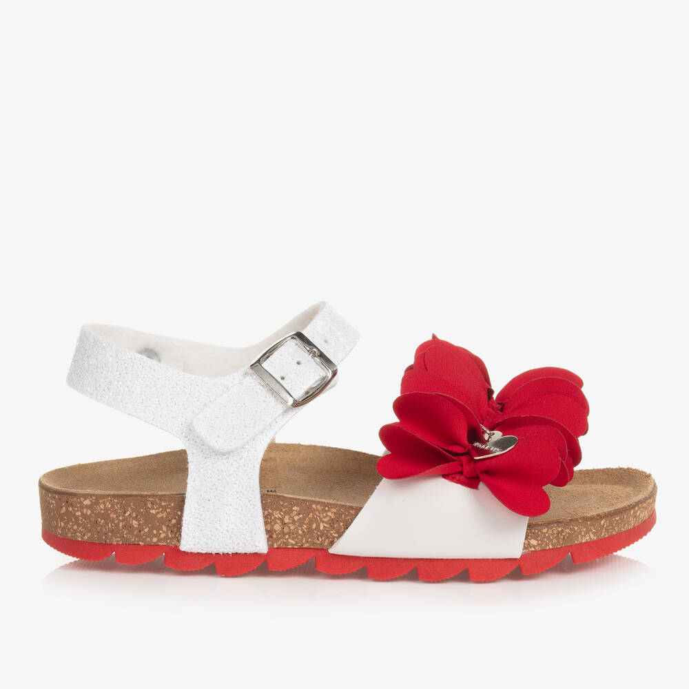 Monnalisa Teen Girls White & Red Flower Sandals