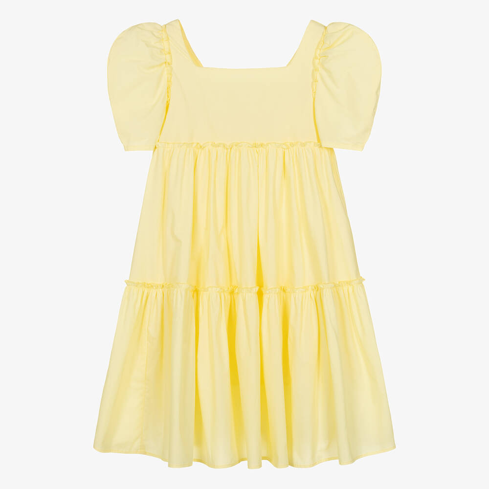 Monnalisa - Teen Girls Yellow Cotton Tiered Dress | Childrensalon