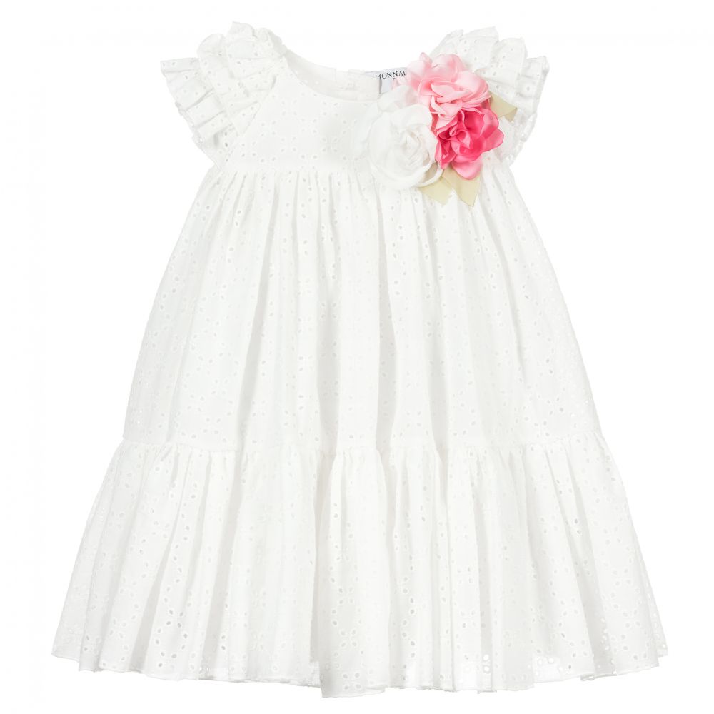 Monnalisa - White Broderie Anglaise Dress | Childrensalon