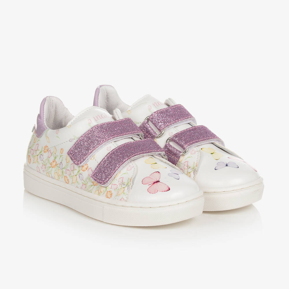 Monnalisa - Бело-фиолетовые кроссовки с бабочками | Childrensalon