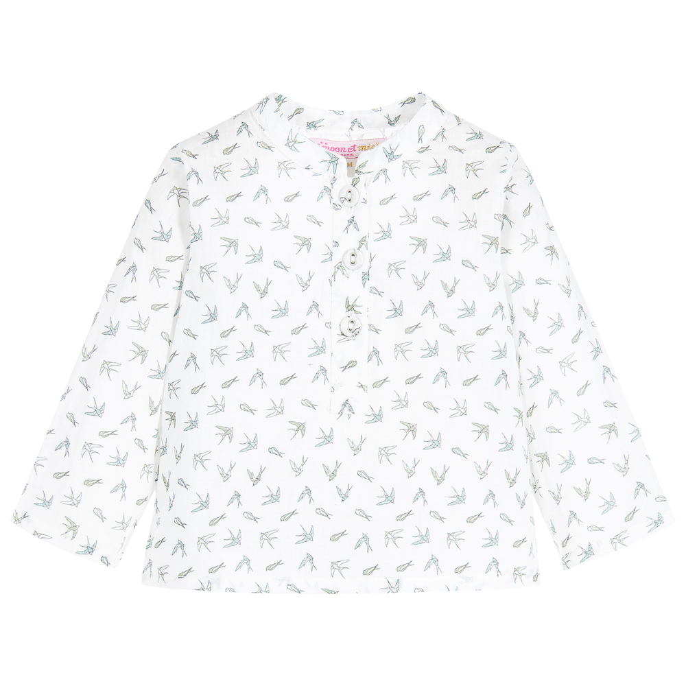 Moon Et Miel Baby Girls Bird Print Shirt In White