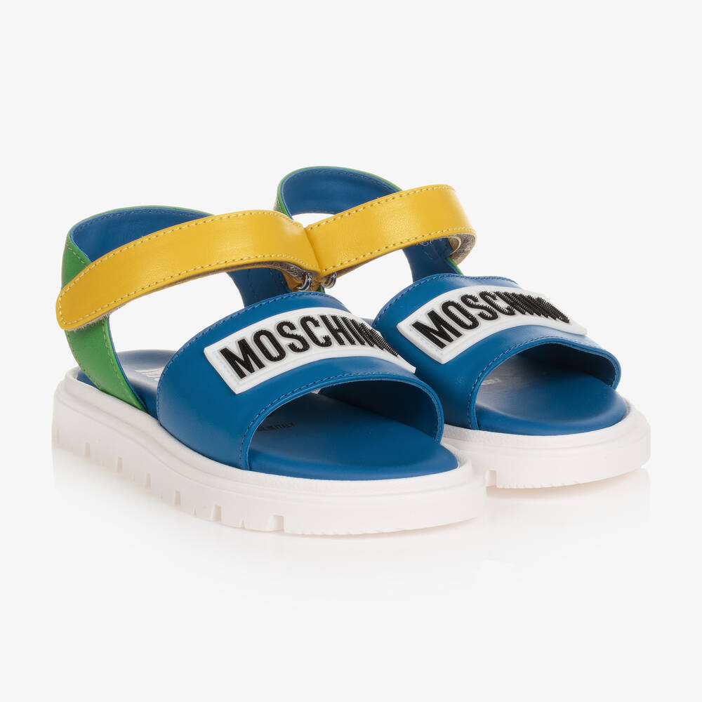 Moschino Baby Baby Boys Blue Leather Logo Sandals