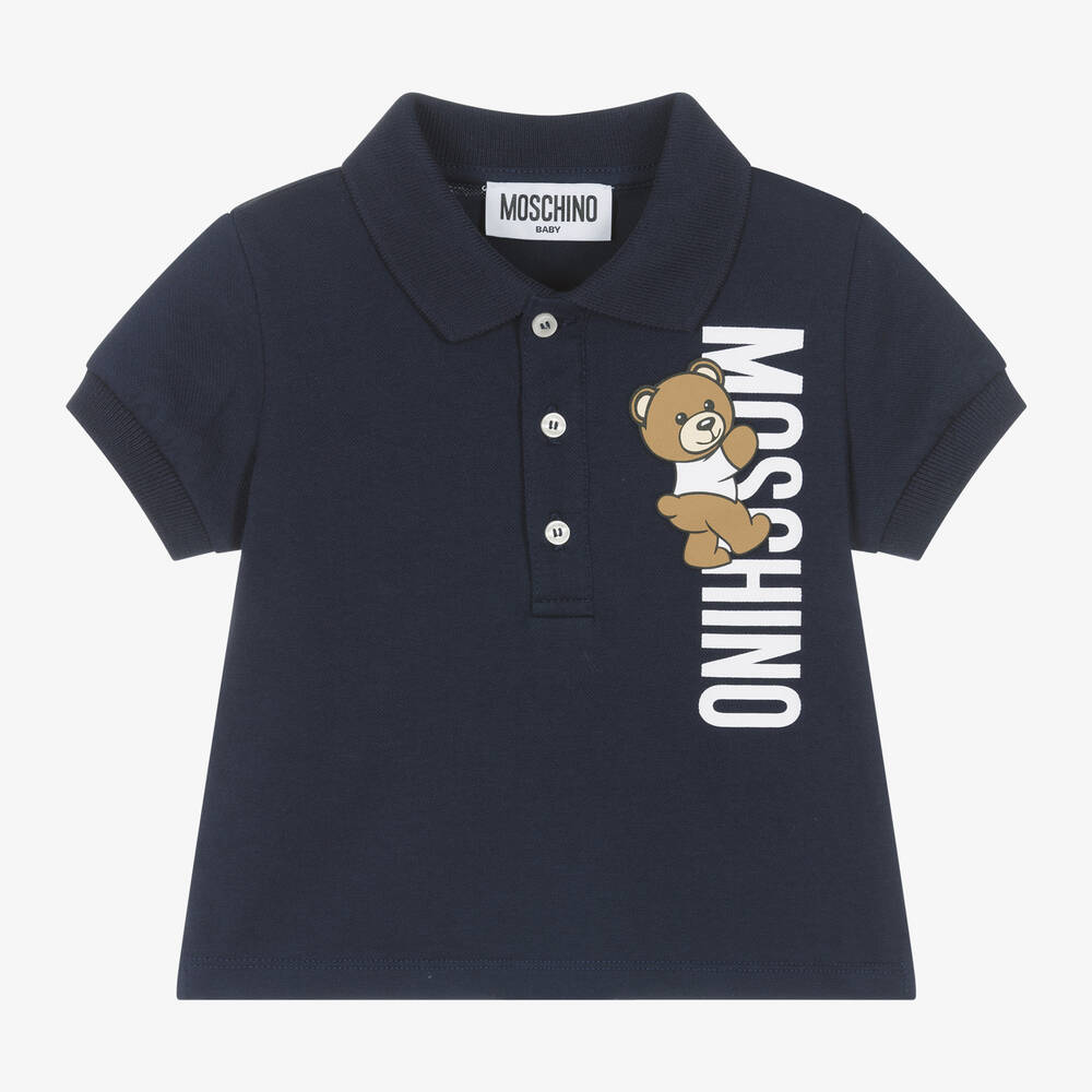 Moschino Baby - Baby Boys Navy Blue Cotton Bear Polo Shirt | Childrensalon
