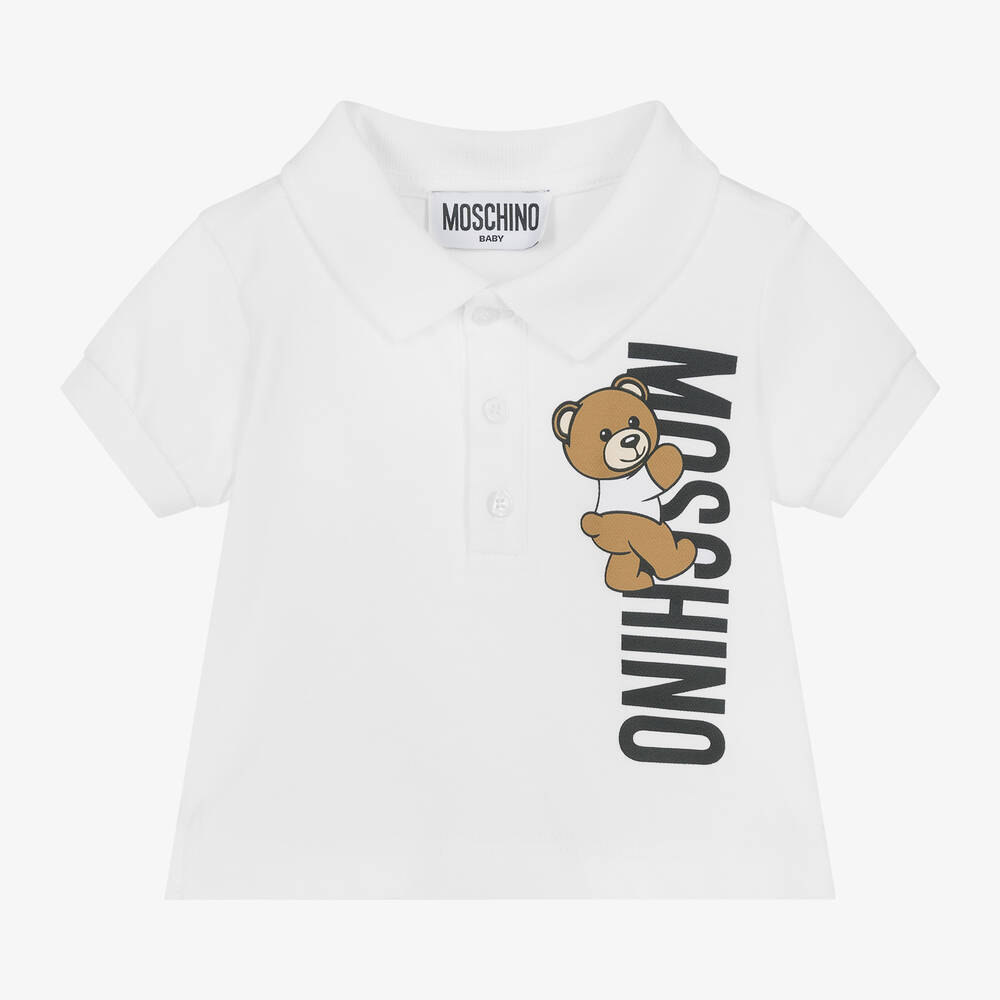 Moschino Baby - Baby Boys White Cotton Bear Polo Shirt | Childrensalon