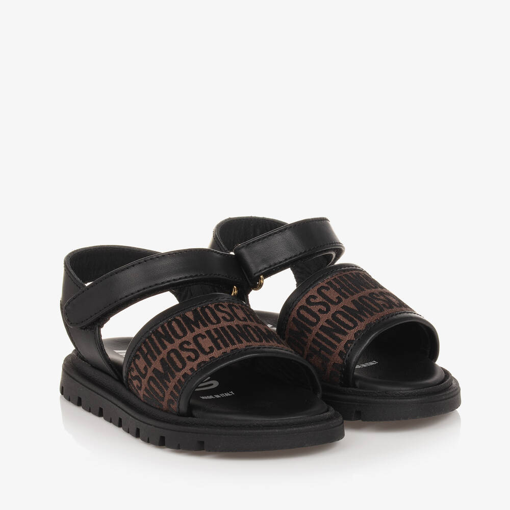 Moschino Kid-Teen - Черные кожаные сандалии для малышек | Childrensalon