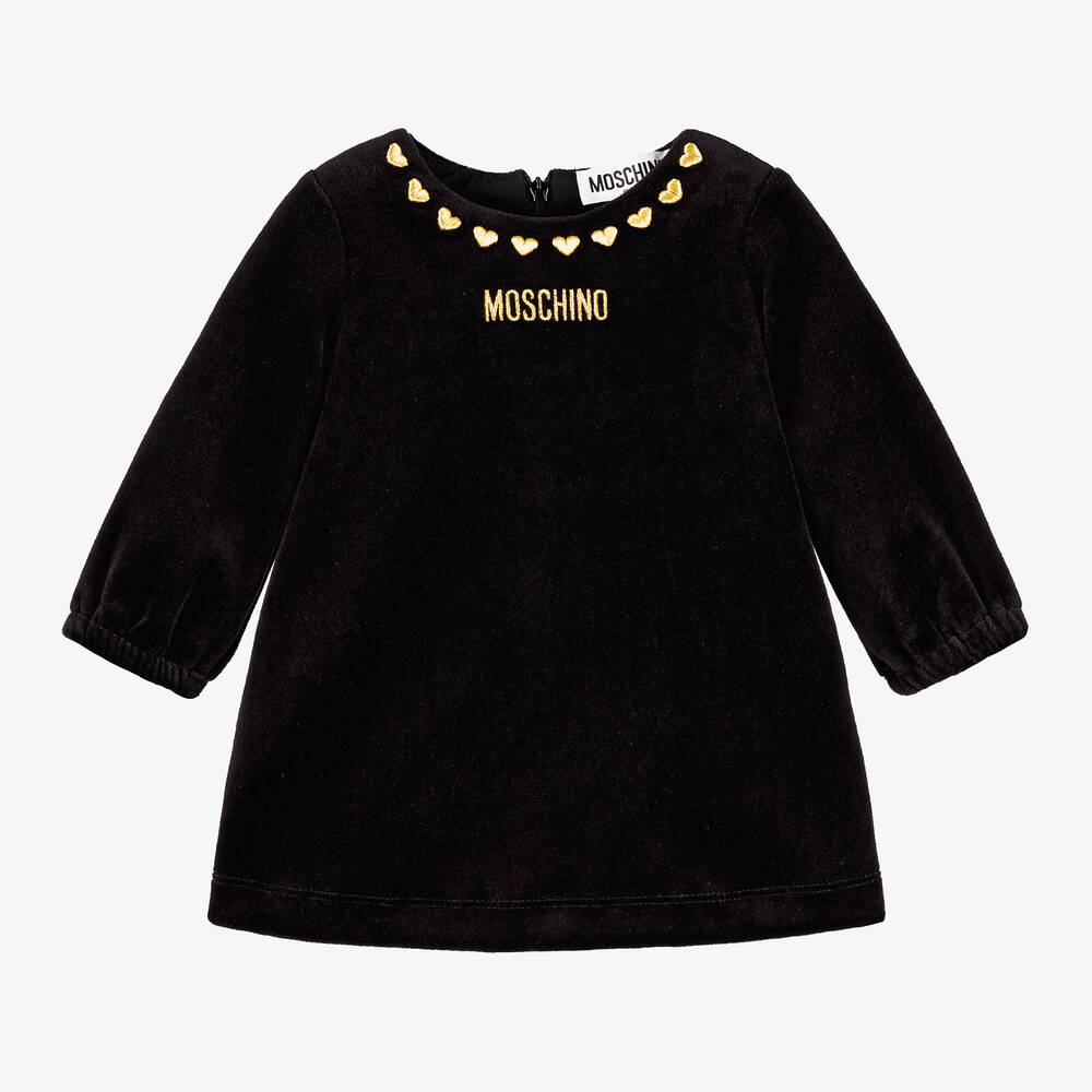 Moschino Baby - Baby Girls Black Velour Hearts Dress | Childrensalon