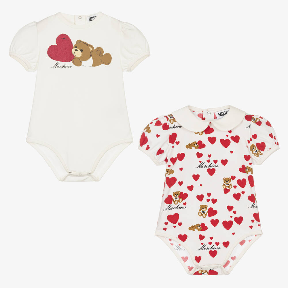 Moschino Baby Baby Girls Ivory Cotton Bodysuits (2 Pack)