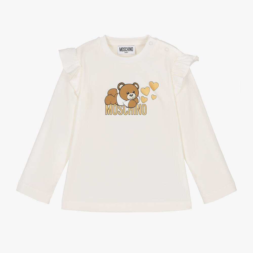 Moschino Baby - Baby Girls Ivory Cotton Teddy Bear Top | Childrensalon