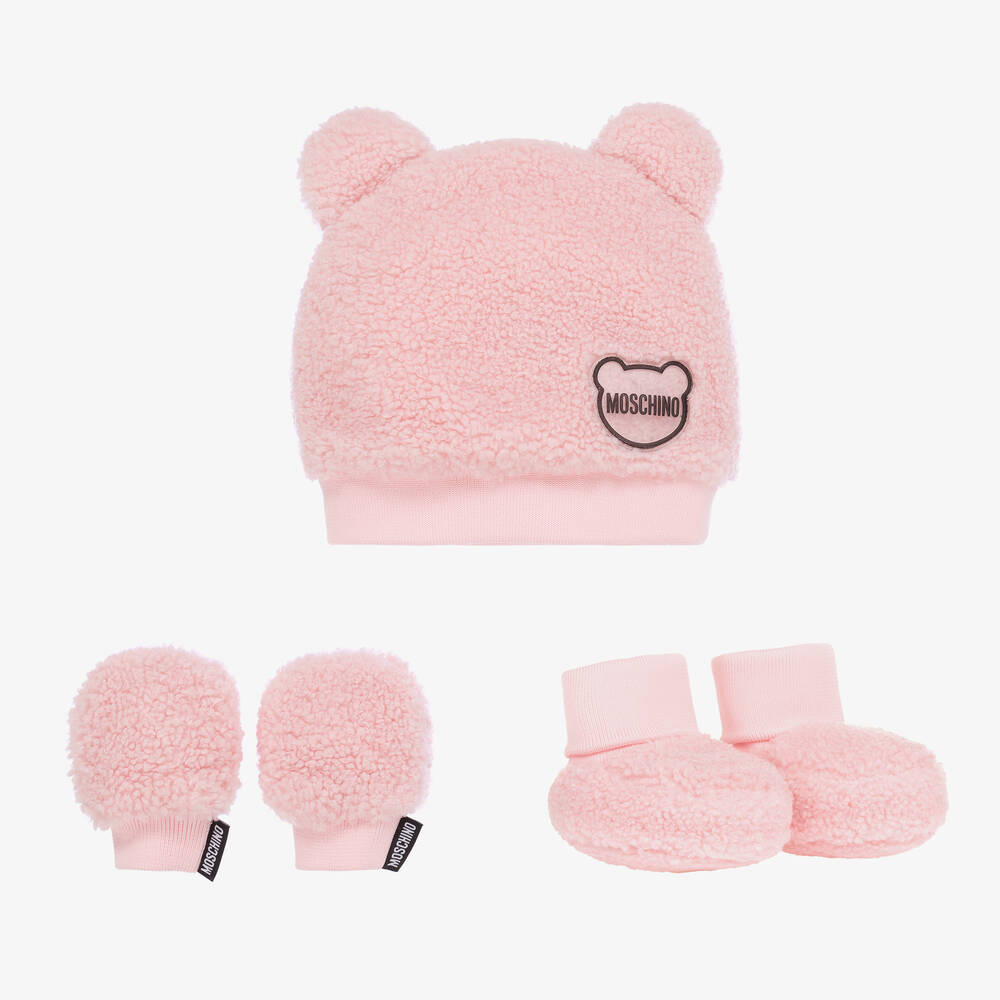 Moschino Baby - Baby Girls Pink Fleece Hat & Booties Set | Childrensalon
