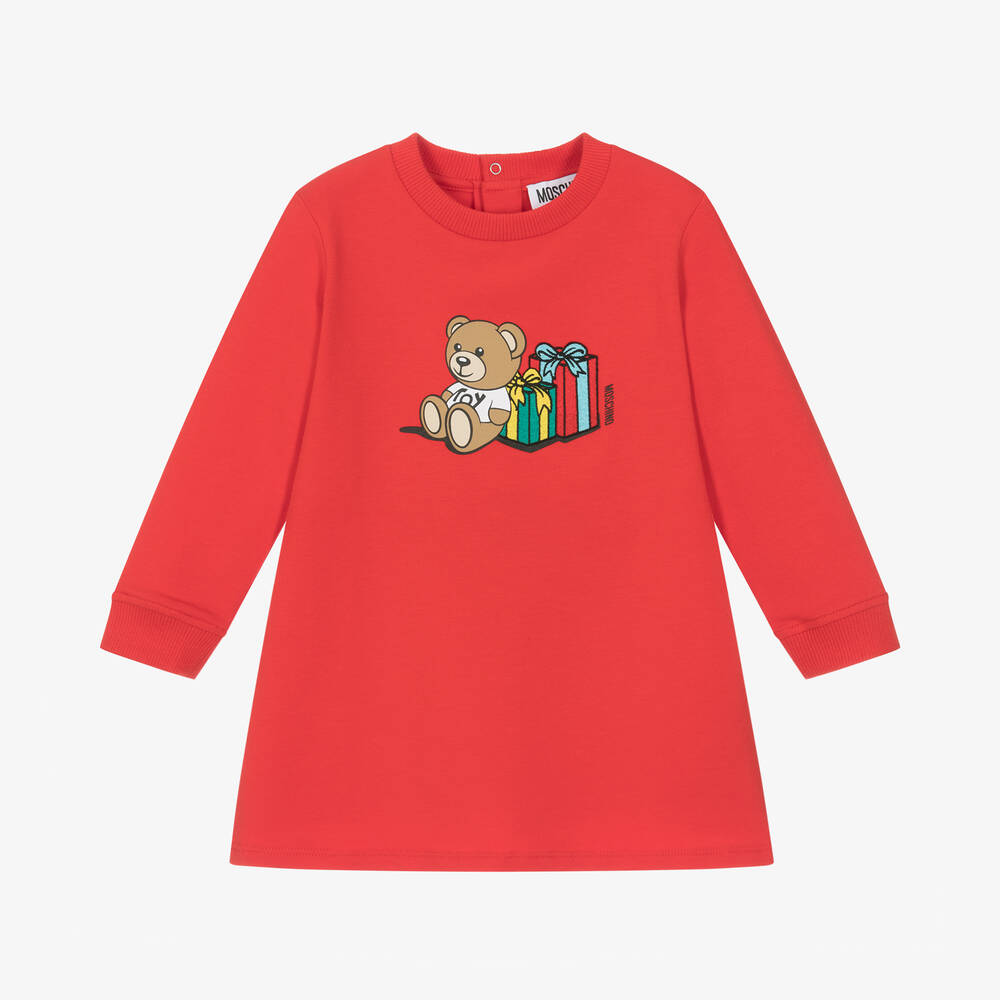 Moschino Baby - Baby Girls Red Cotton Teddy Bear Dress | Childrensalon