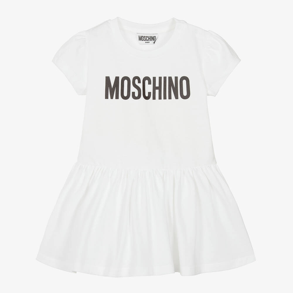 Moschino Baby - فستان أطفال بناتي قطن لون أبيض | Childrensalon
