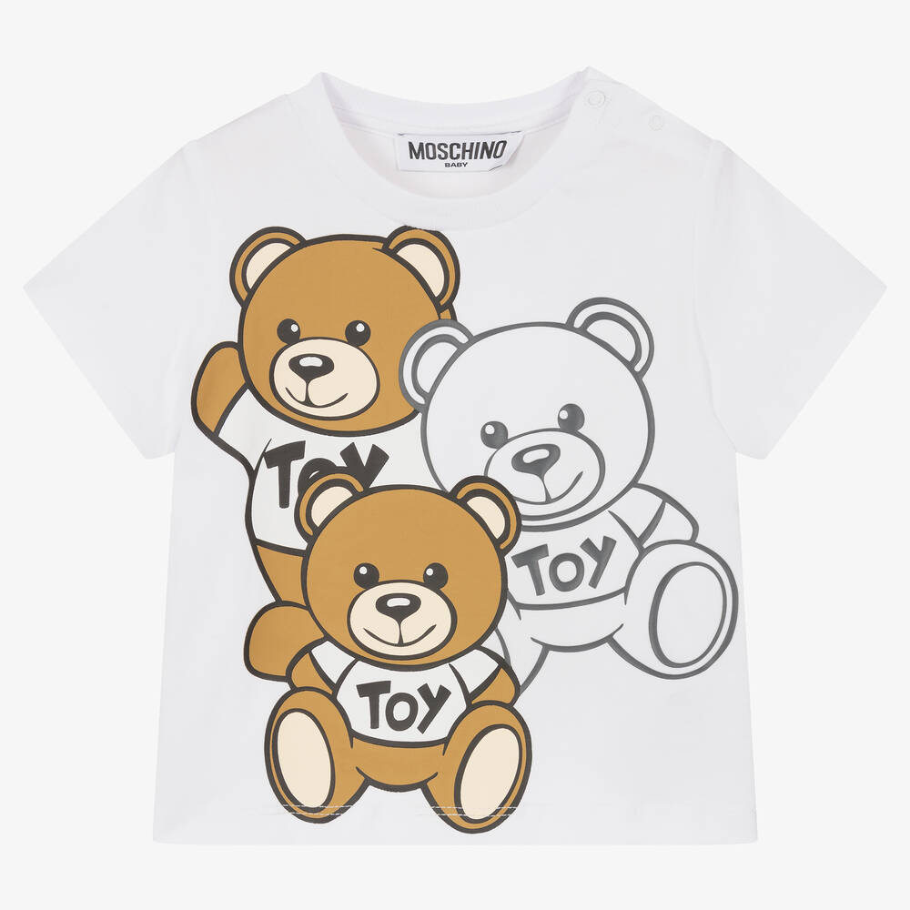 Moschino Baby - Baby White Cotton Teddy Bear T-Shirt | Childrensalon