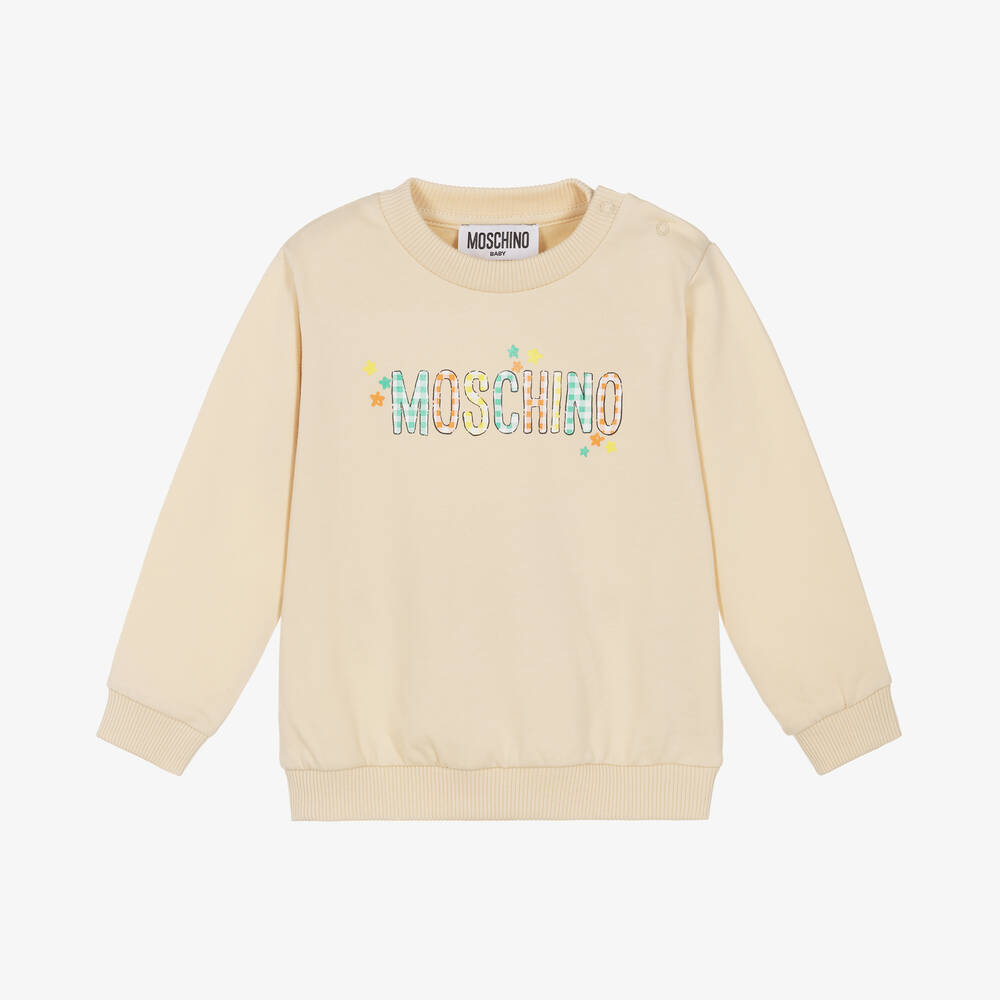 Moschino Baby - Beige Cotton Gingham Logo Sweatshirt | Childrensalon