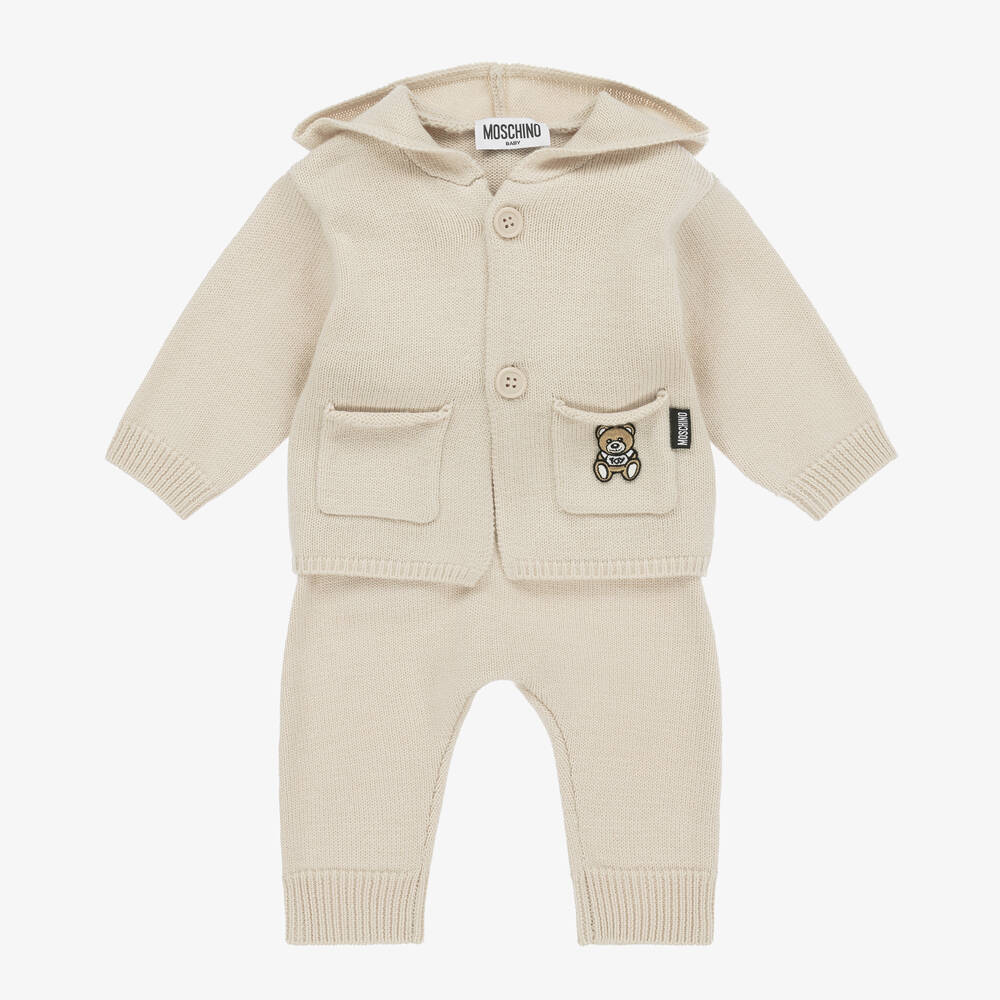 Moschino Baby - Beige Wool Knit  Baby Trousers Set | Childrensalon