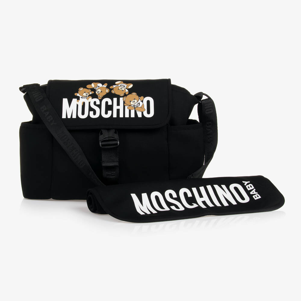 Moschino Baby Black Cotton Changing Bag (40cm) In Burgundy