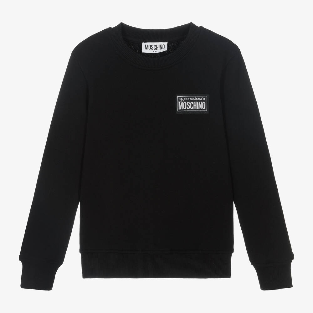 Moschino Kid-Teen - Black Cotton Label Logo Sweatshirt | Childrensalon