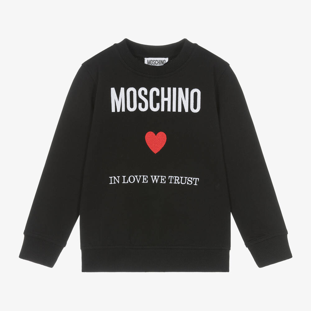 Moschino Kid-Teen - Black Cotton Slogan Logo Sweatshirt | Childrensalon