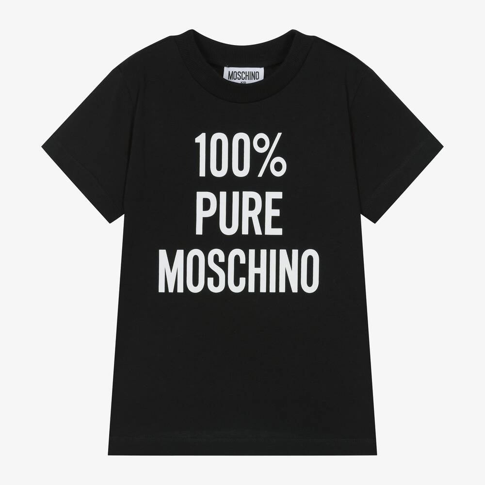 Moschino Kid-Teen - Black Cotton Slogan T-Shirt | Childrensalon