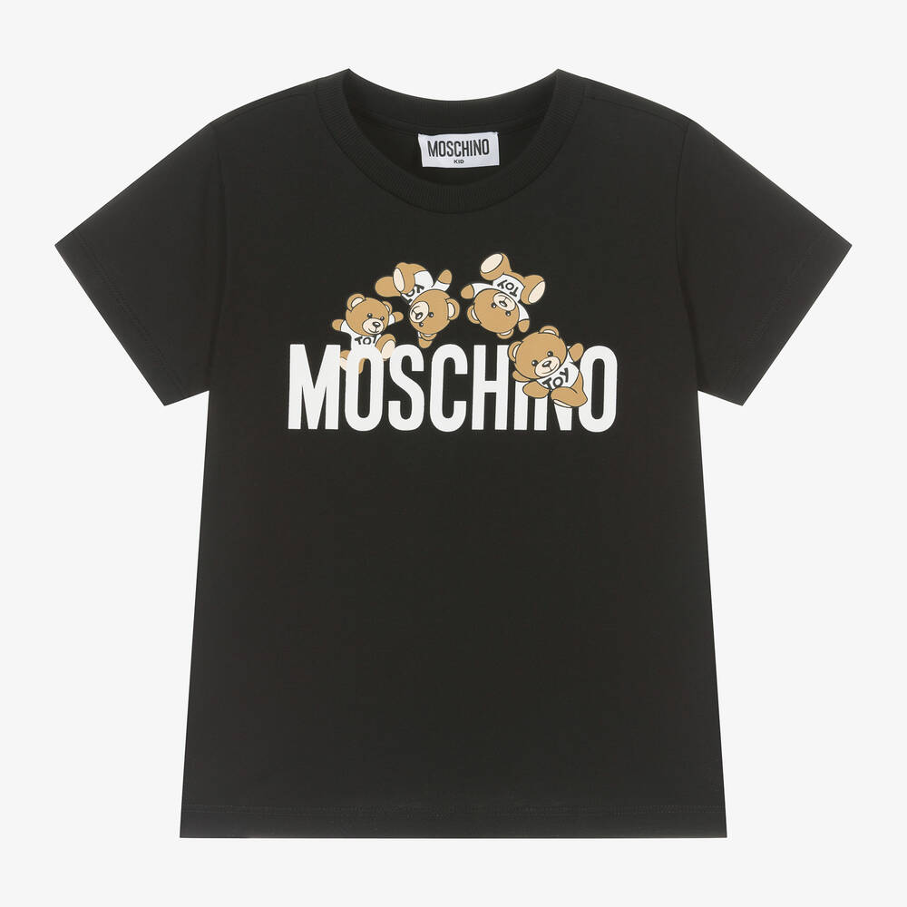 Moschino Kid-Teen - Black Cotton Teddy-Print T-Shirt | Childrensalon