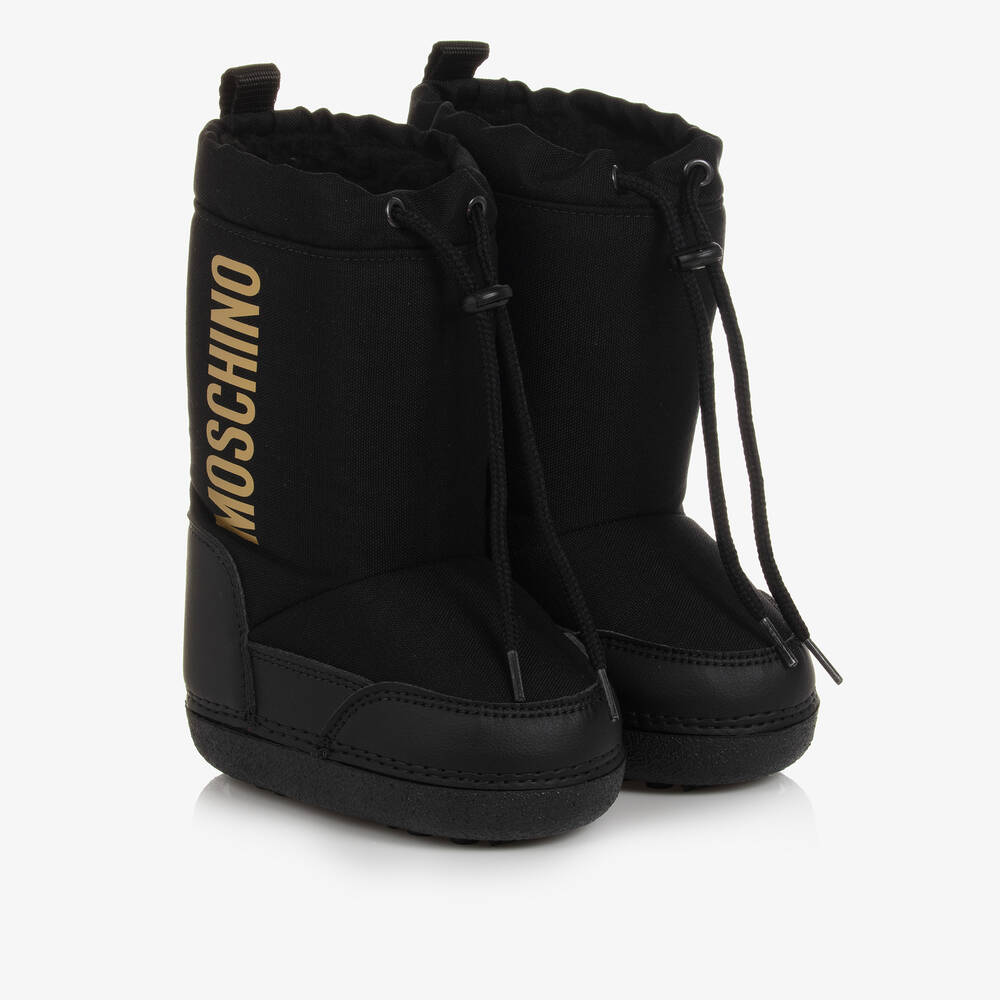 Moschino Kid-Teen - Black & Gold Fur Lined Snow Boots | Childrensalon