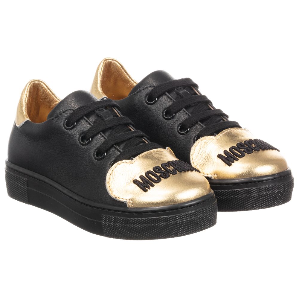 girls black leather trainers
