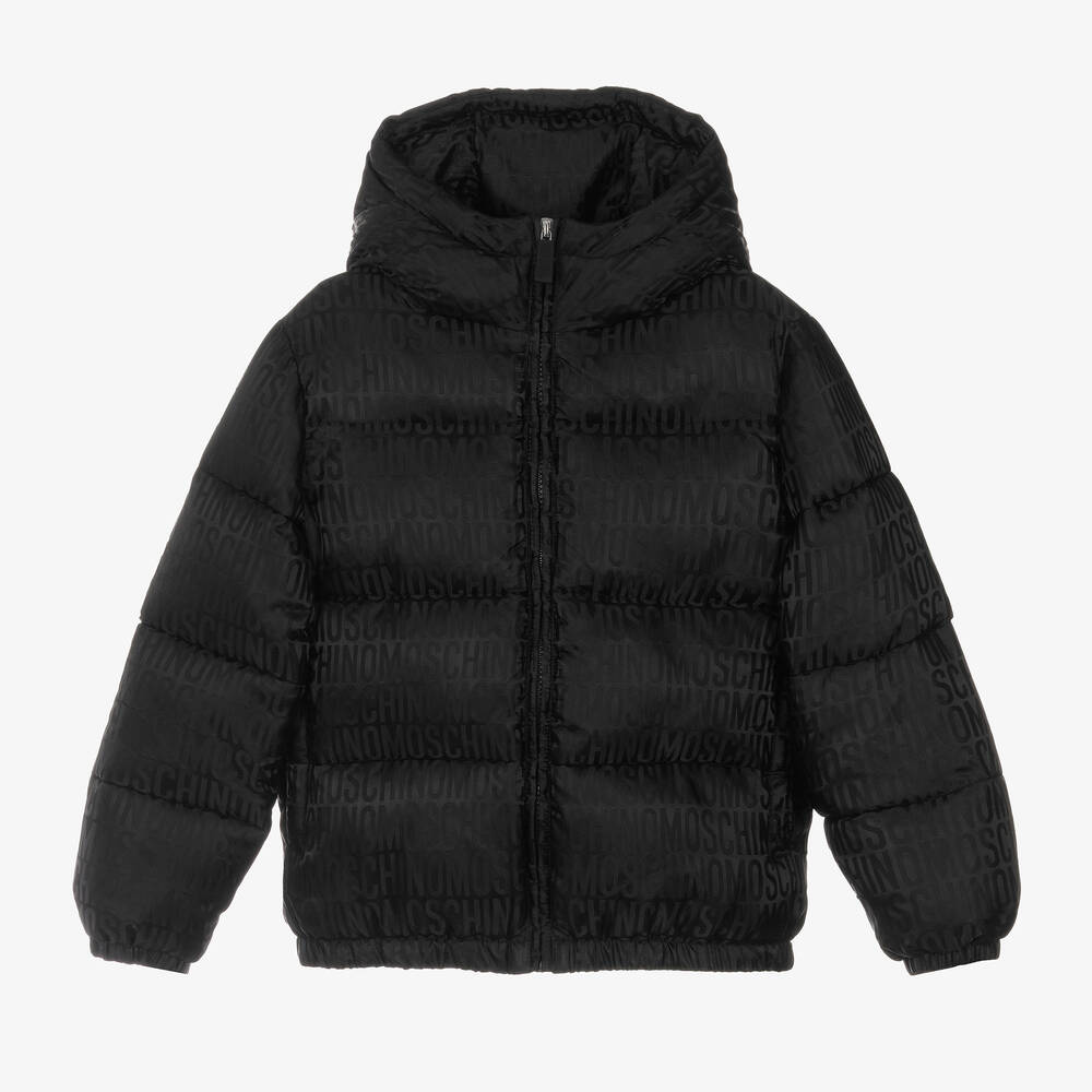 Moschino Kid-Teen - Black Hooded Puffer Jacket | Childrensalon