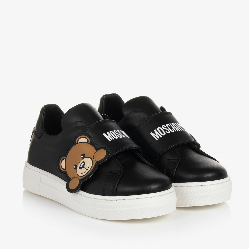 Moschino Kid-Teen - Черные кожаные кроссовки с медвежонком | Childrensalon