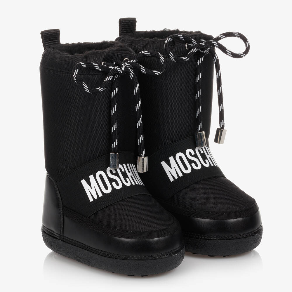 Moschino Kid-Teen - Black Logo Snow Boots | Childrensalon