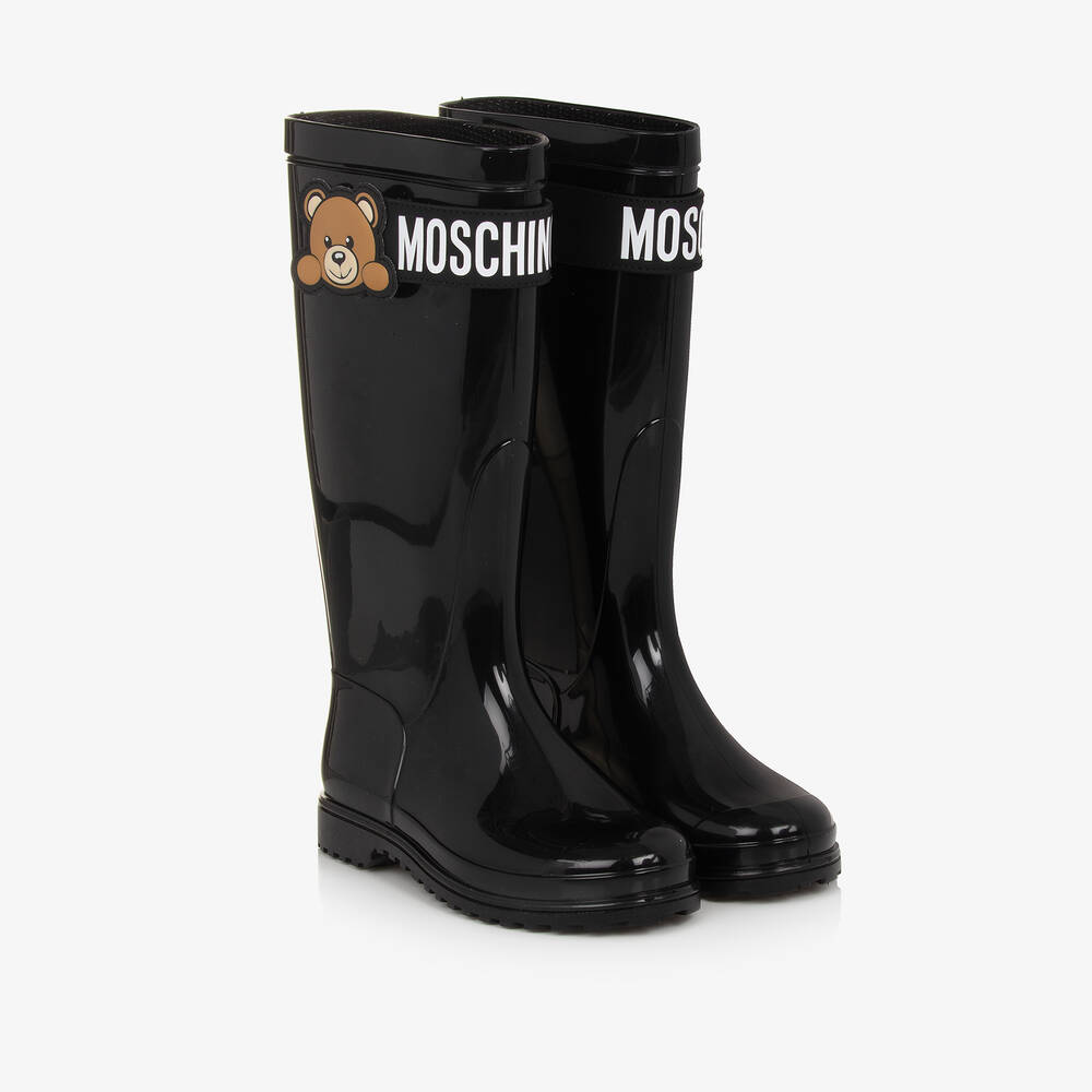 Moschino - بوت واقي من المطر تيدي بير لون أسود | Childrensalon