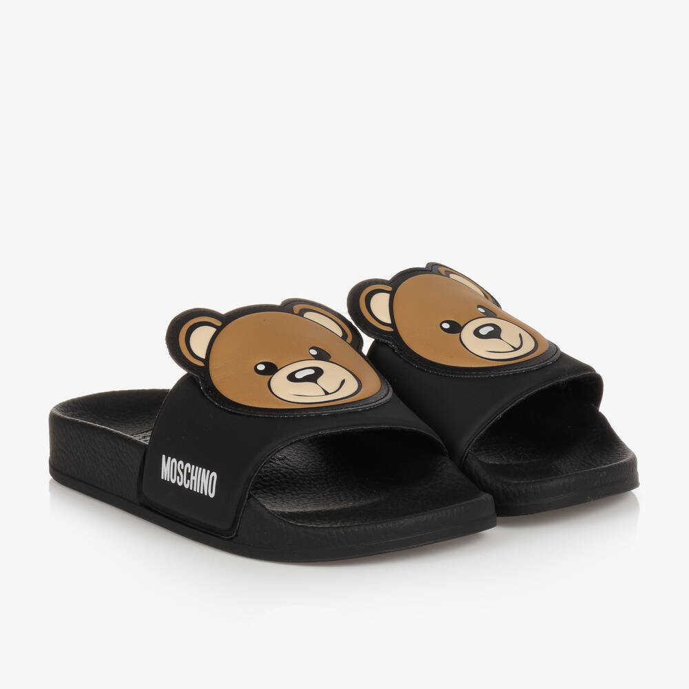 Shop Moschino Kid-teen Black Teddy Bear Sliders