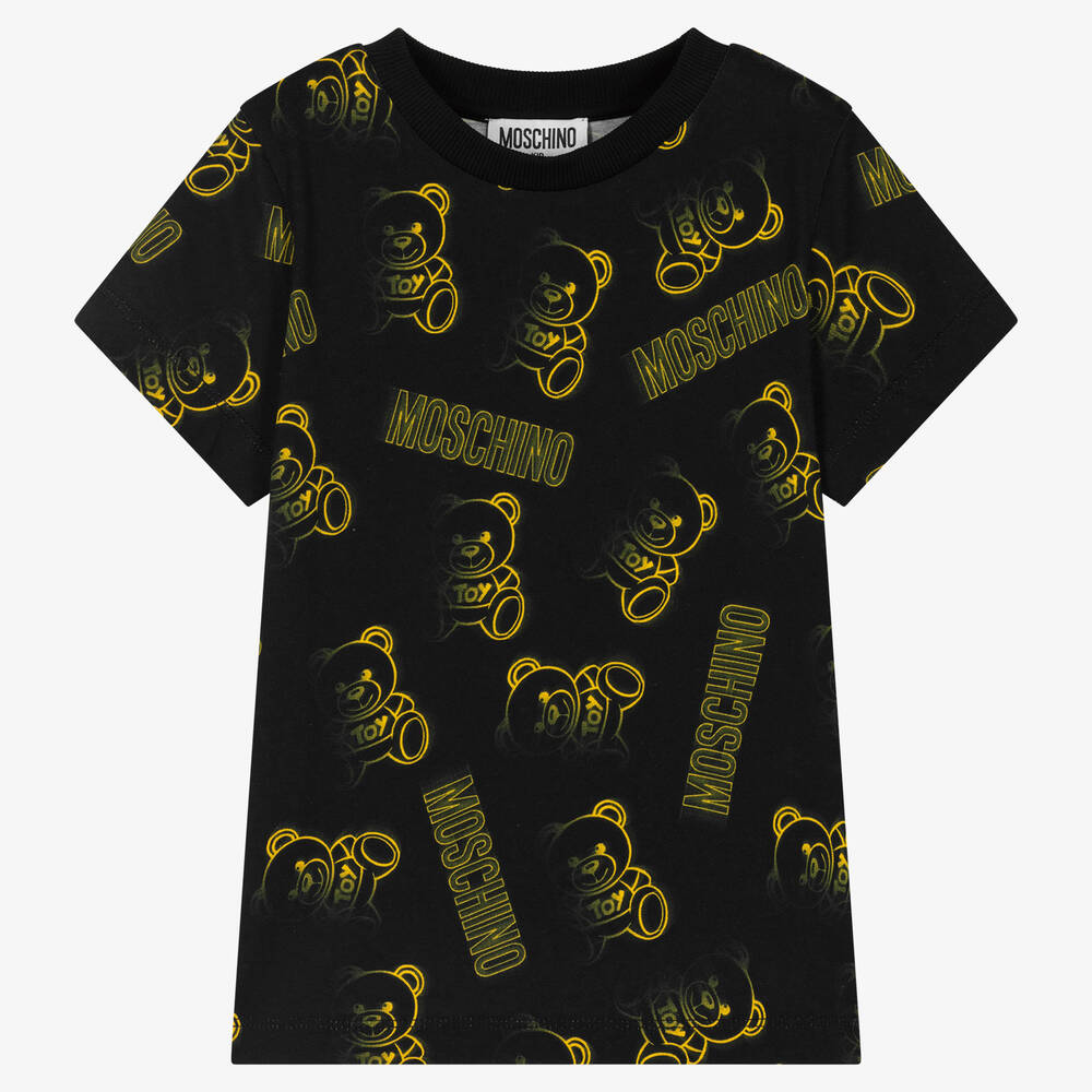 Moschino Kid-teen Babies' Black & Yellow Cotton Logo T-shirt