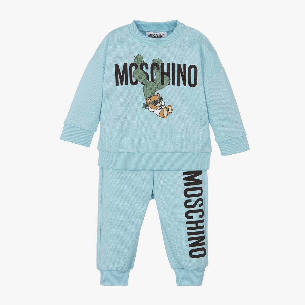 Moschino Baby - بدلة رياضية بطبعة تيدي بير قطن بيكيه لون أزرق | Childrensalon