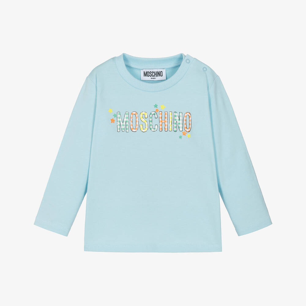 Moschino Baby -  توب بشعار موسكينو قطن جينغهام لون أزرق | Childrensalon