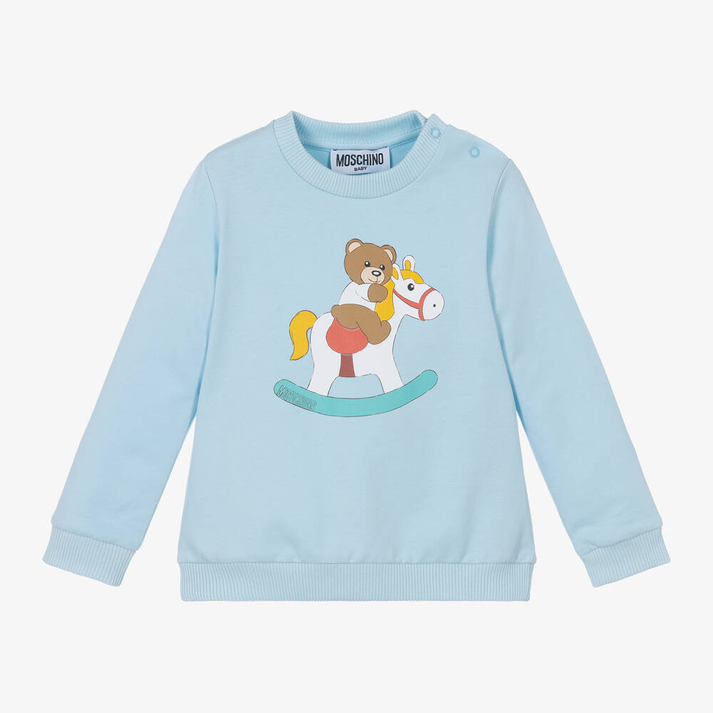 Moschino Baby - Blue Cotton Rocking Horse Teddy Sweatshirt | Childrensalon
