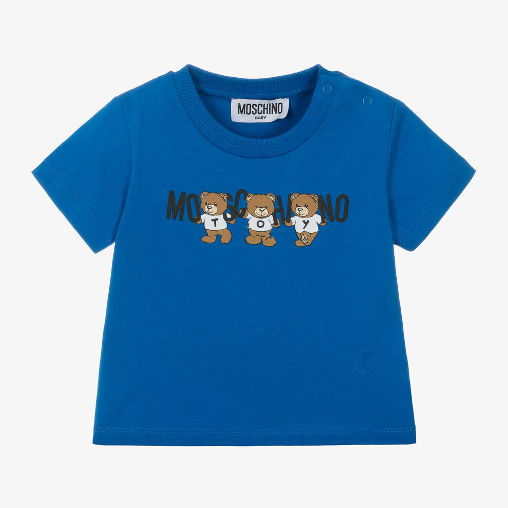 Moschino Baby - Blue Cotton Teddy Bear Baby T-Shirt | Childrensalon