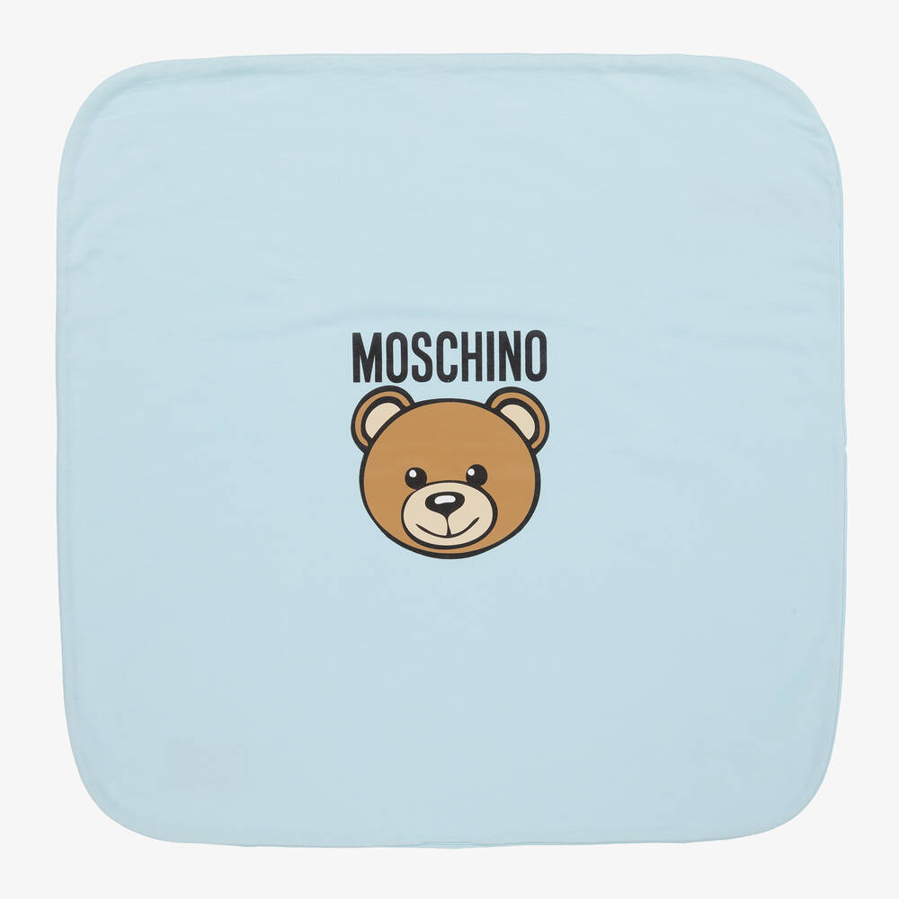 Moschino Baby - Blue Cotton Teddy Bear Blanket (70cm) | Childrensalon