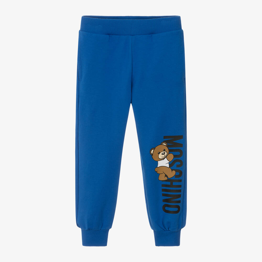 Moschino Kid-Teen - Blue Cotton Teddy Bear Logo Joggers | Childrensalon