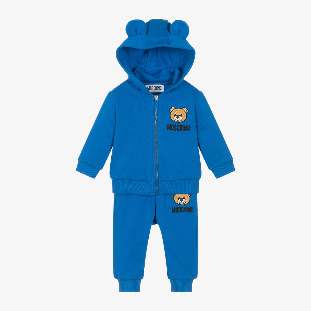 Moschino Baby - Blue Cotton Teddy Bear Logo Tracksuit | Childrensalon