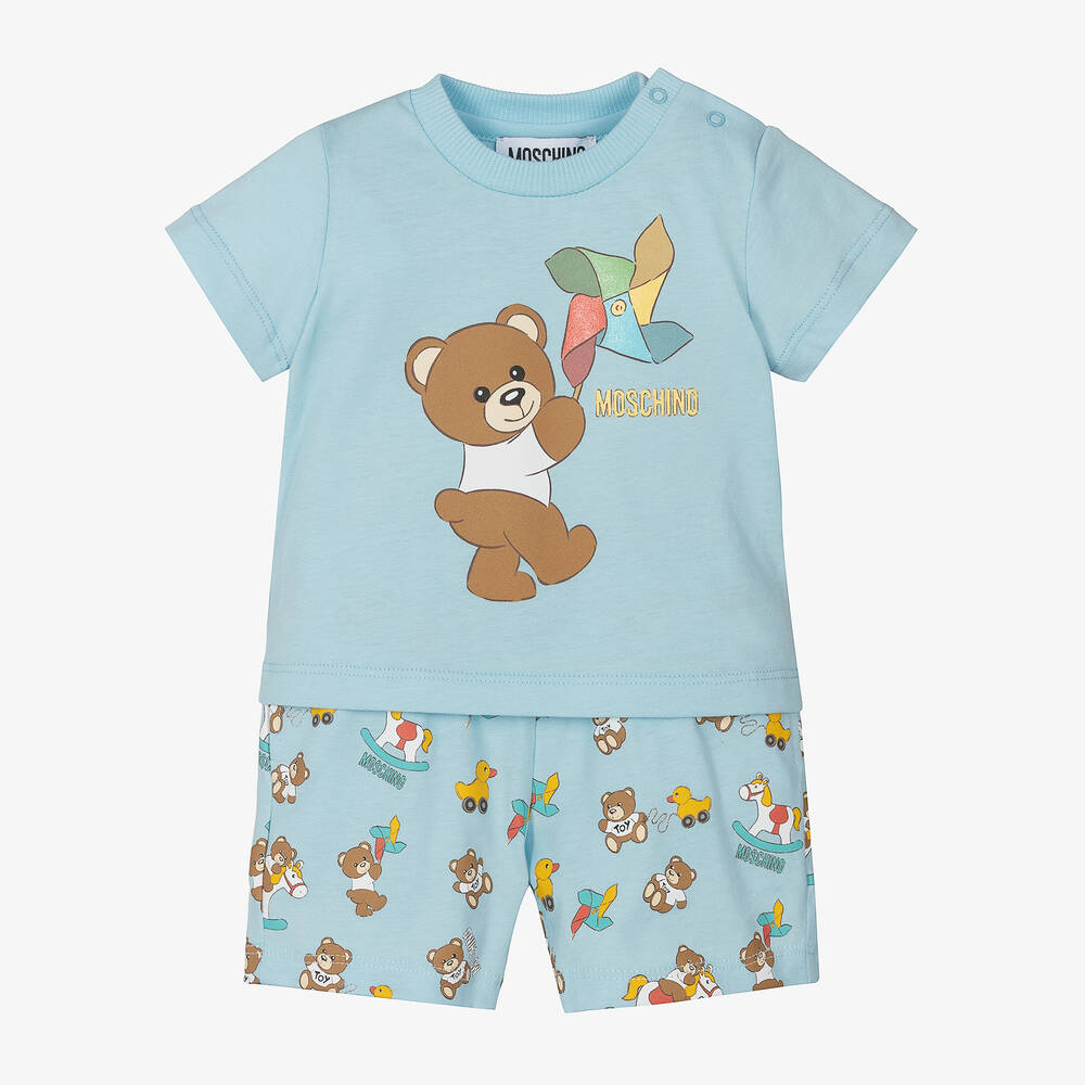 Moschino Baby - Blue Cotton Teddy Bear Shorts Set | Childrensalon