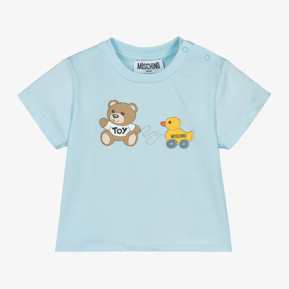 Moschino Baby Babies' Blue Cotton Teddy Bear T-shirt