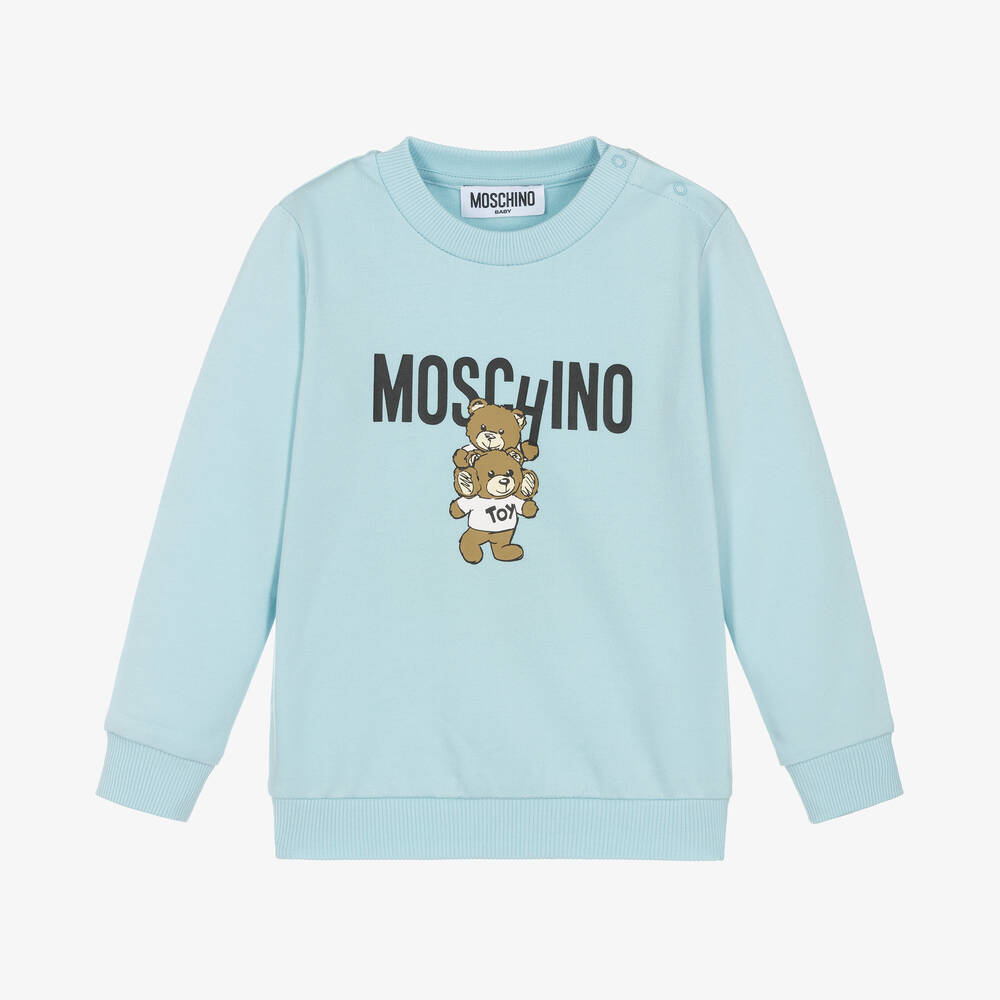 Moschino Baby - Blue Cotton Teddy Logo Baby Sweatshirt | Childrensalon