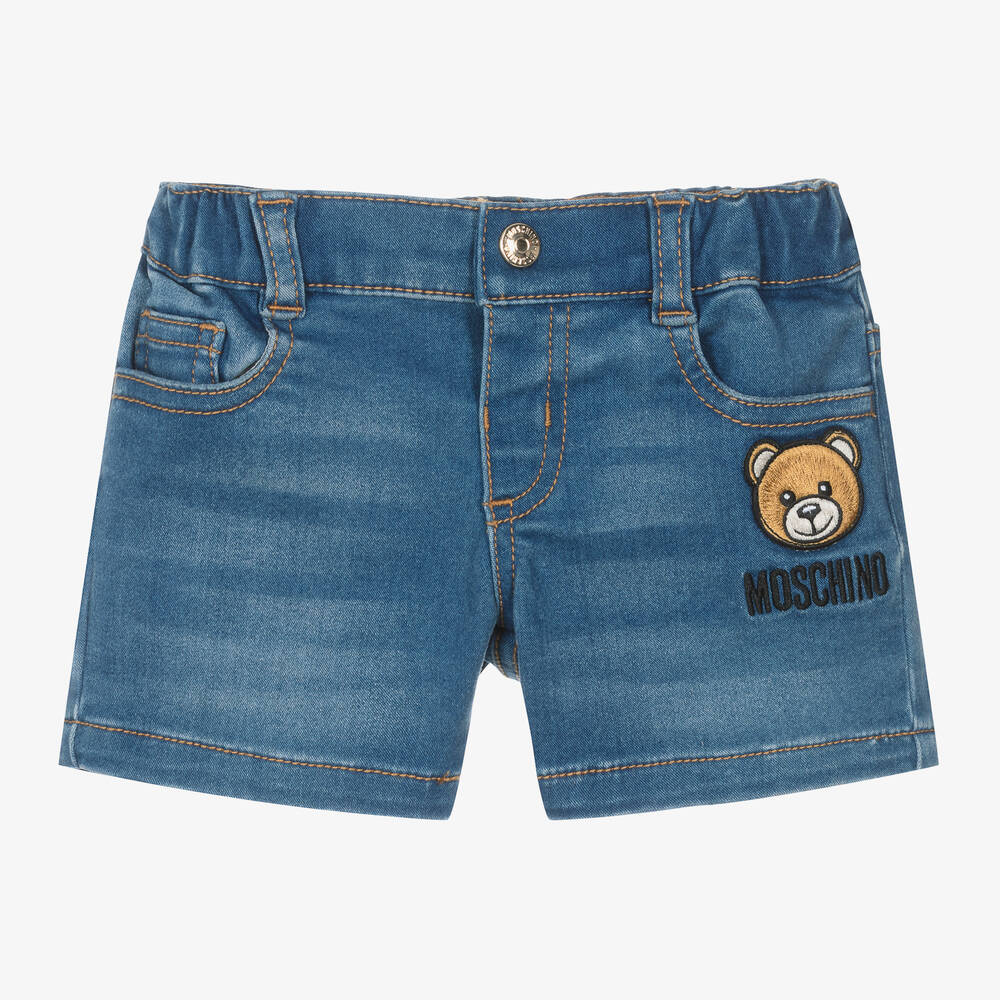 Moschino Baby - Blue Denim Teddy Bear Logo Shorts | Childrensalon