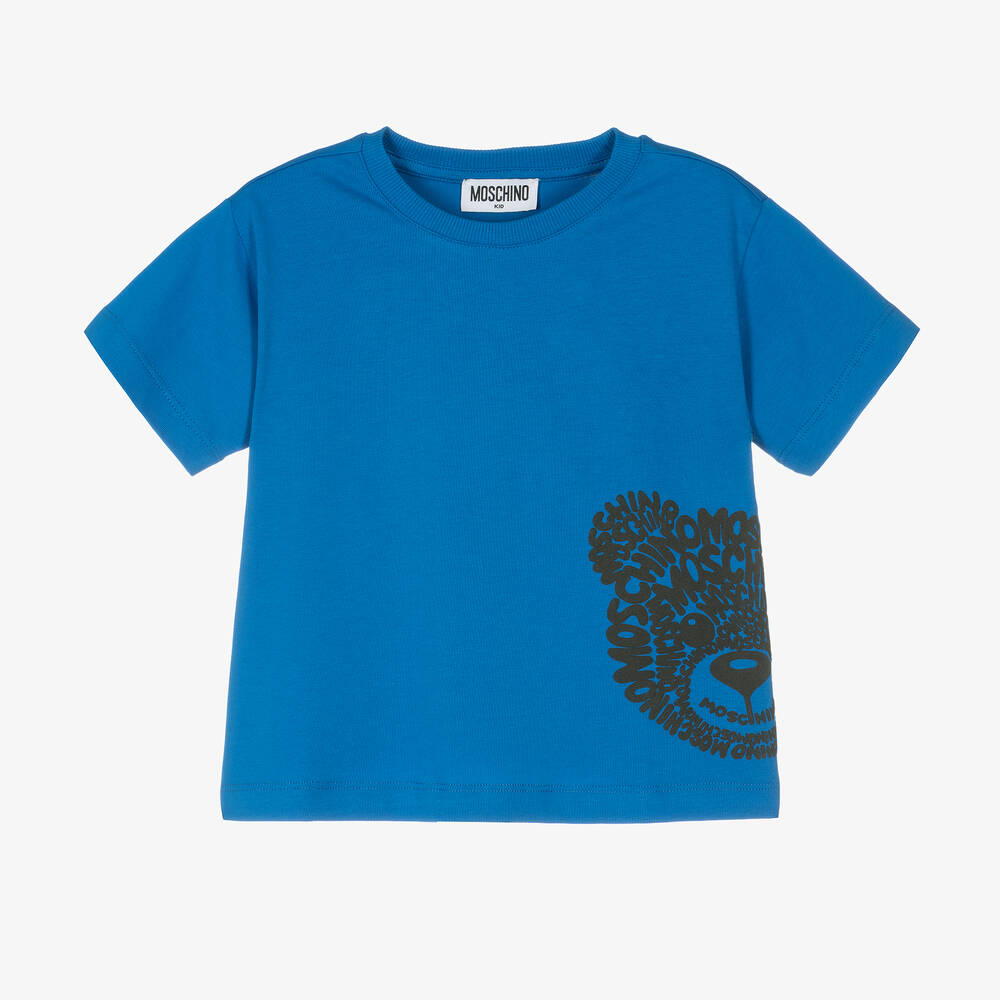 Moschino Kid-teen Babies' Blue Large Side Logo T-shirt